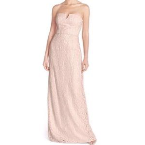 Donna Morgan Collection x BHLDN Reese Strapless Notch Neck floral Lace Gown sz 0